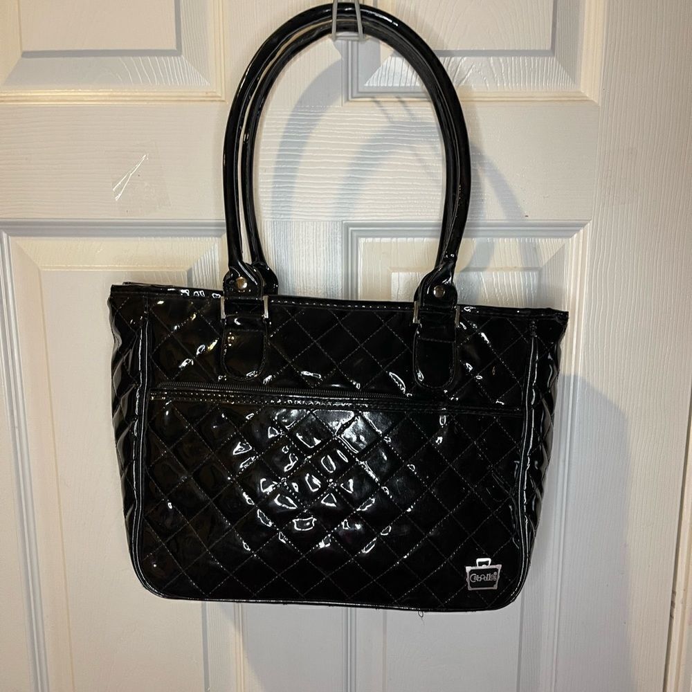 Caboodles Black Faux leather Patent Quilted Makeup Shoulder Bag.